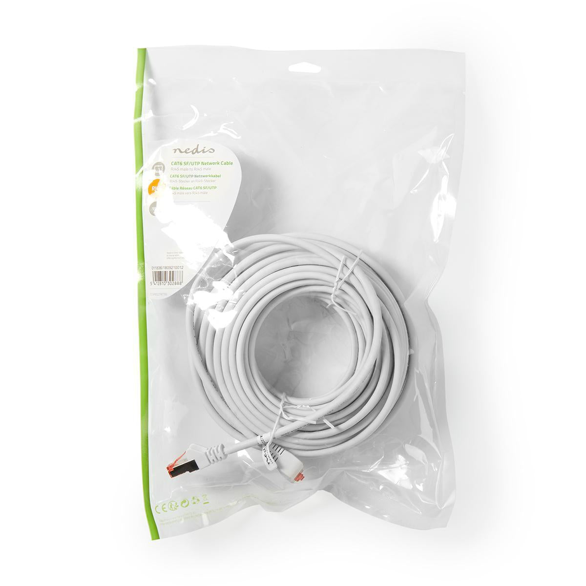 CAT6 Network Cable | RJ45 male | RJ45 male | SF/UTP | 15.0 m | Round | LSZH / PVC | White | Plastic bag