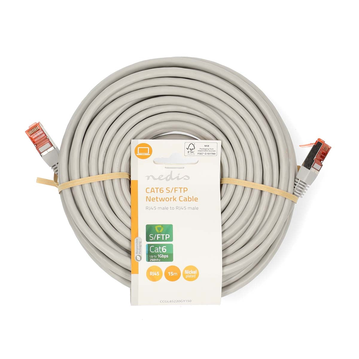 CAT6 Network Cable | RJ45 male | RJ45 male | SF/UTP | 15.0 m | Round | PVC | Gray | Label