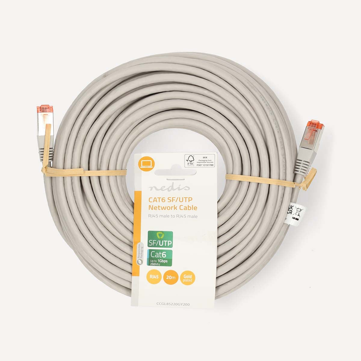 CAT6 Network Cable | RJ45 male | RJ45 male | SF/UTP | 20.0 m | Round | PVC | Gray | Label