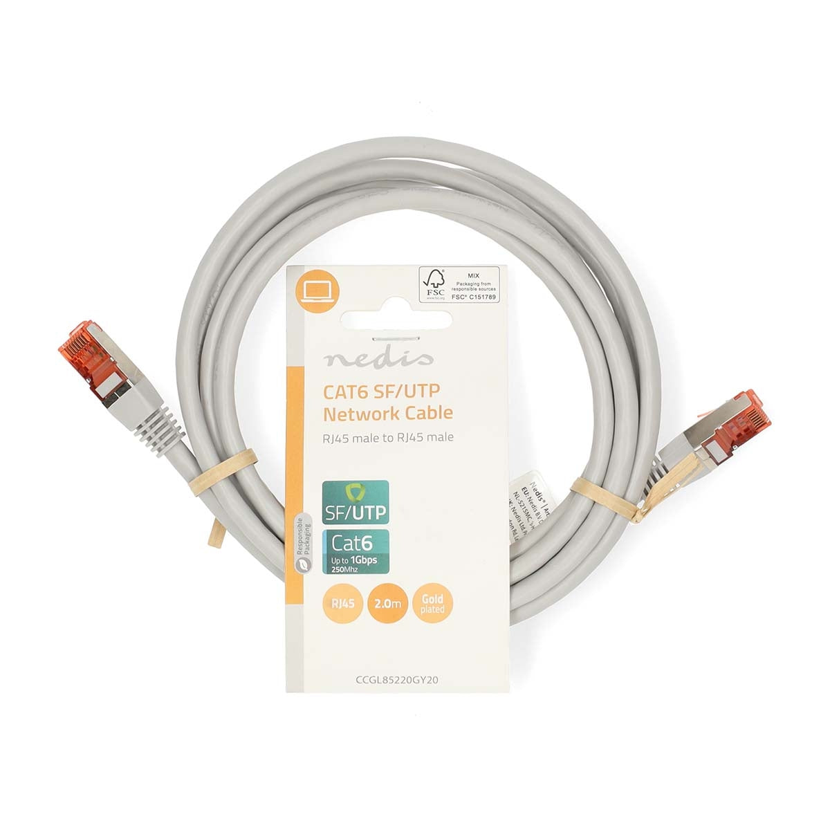 CAT6 Network Cable | RJ45 male | RJ45 male | SF/UTP | 2.00 m | Round | PVC | Gray | Label