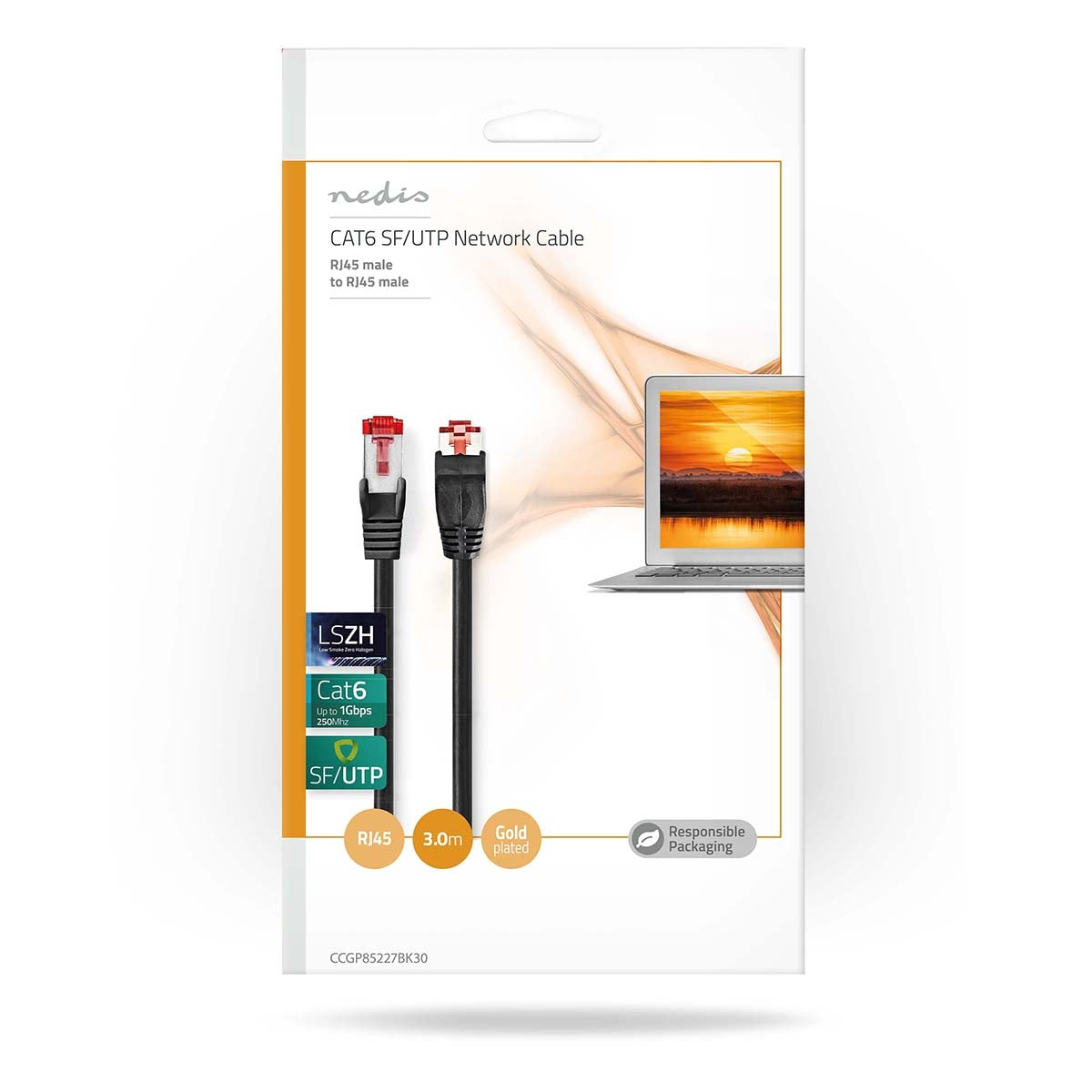 CAT6 Network Cable | RJ45 male | RJ45 male | SF/UTP | 3.00 m | Round | LSZH | Black | Plastic bag