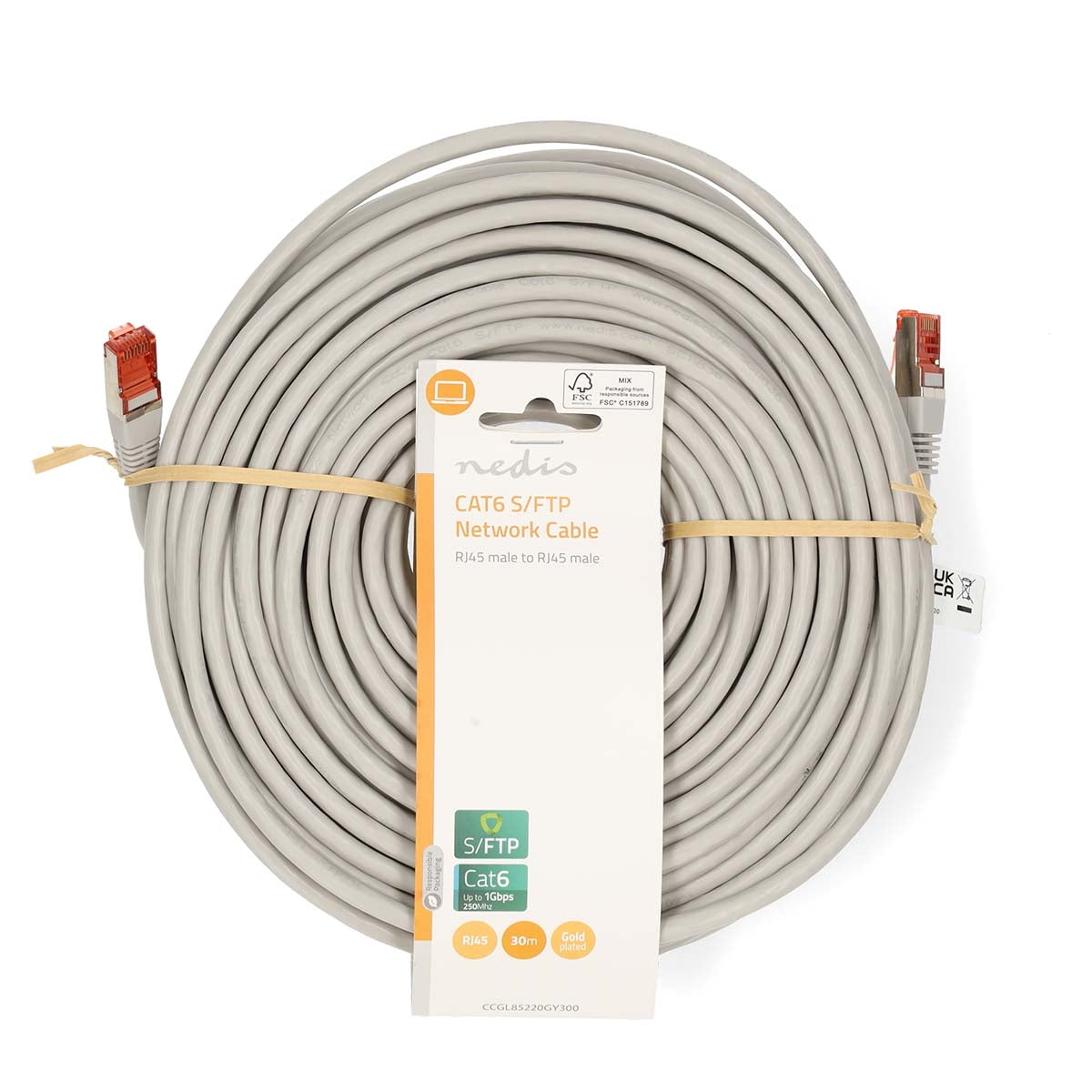 CAT6 Network Cable | RJ45 male | RJ45 male | SF/UTP | 30.0 m | Round | PVC | Gray | Label