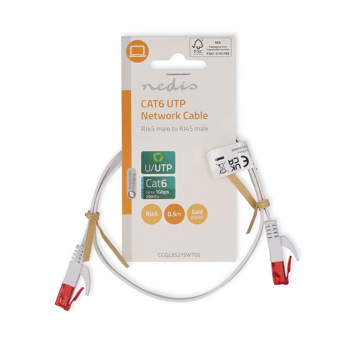 CAT6 Network Cable | RJ45 male | RJ45 male | U/UTP | 0.50 m | Snagless | Flat | PVC | White | Label