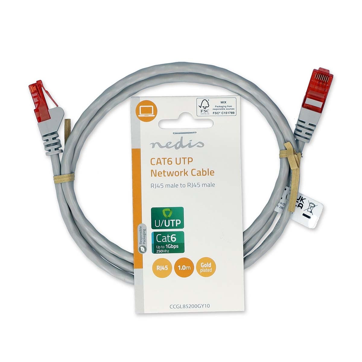 CAT6 Network Cable | RJ45 male | RJ45 male | U/UTP | 1.00 m | Round | PVC | Gray | Label