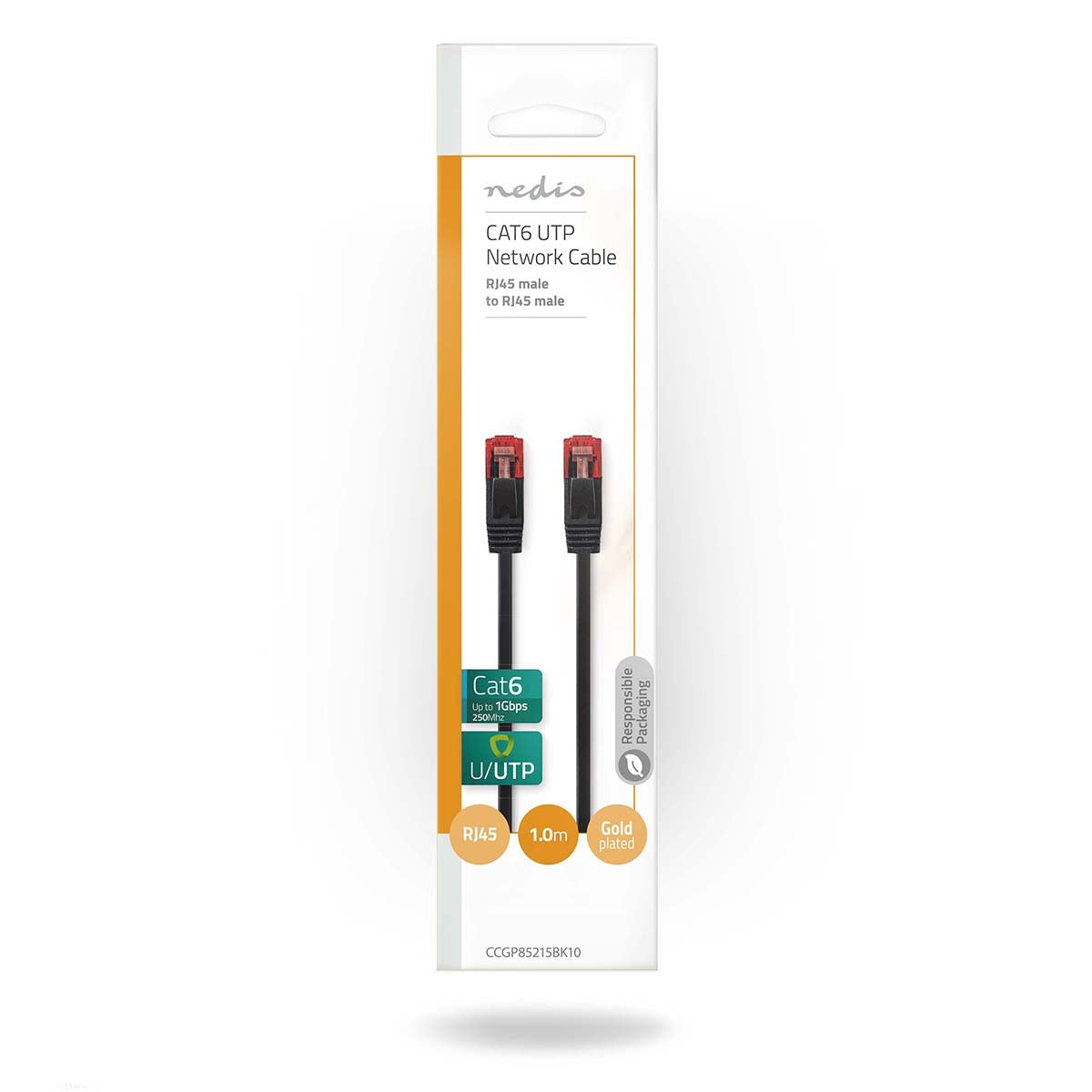 CAT6 Network Cable | RJ45 male | RJ45 male | U/UTP | 1.00 m | Snagless | Flat | PVC | Black | Plastic bag