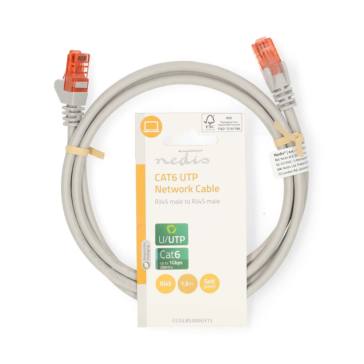 CAT6 Network Cable | RJ45 male | RJ45 male | U/UTP | 1.50 m | Round | PVC | Gray | Label