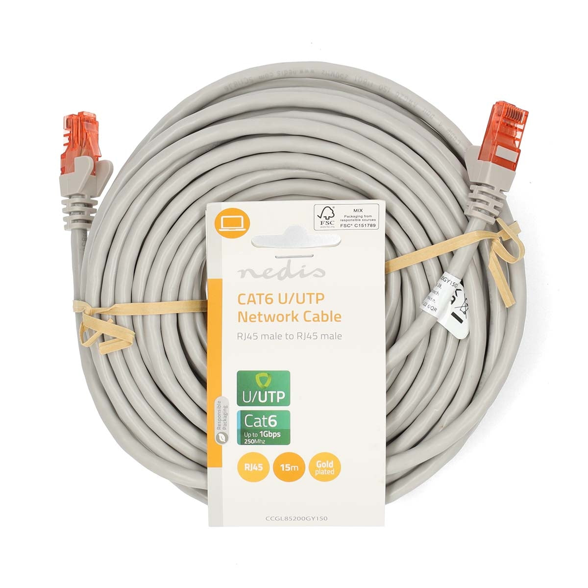 CAT6 Network Cable | RJ45 male | RJ45 male | U/UTP | 15.0 m | Round | PVC | Gray | Label