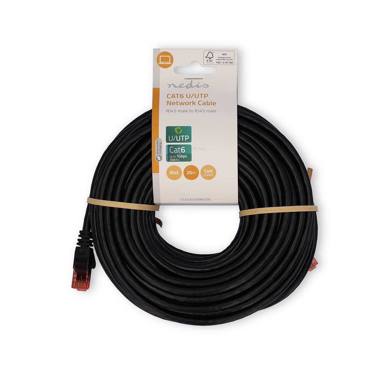CAT6 Network Cable | RJ45 male | RJ45 male | U/UTP | 20.0 m | Round | PVC | Black | Label