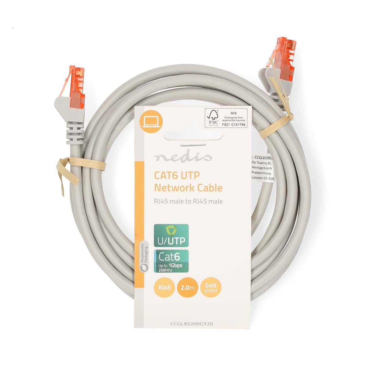 CAT6 Network Cable | RJ45 male | RJ45 male | U/UTP | 2.00 m | Round | PVC | Gray | Label