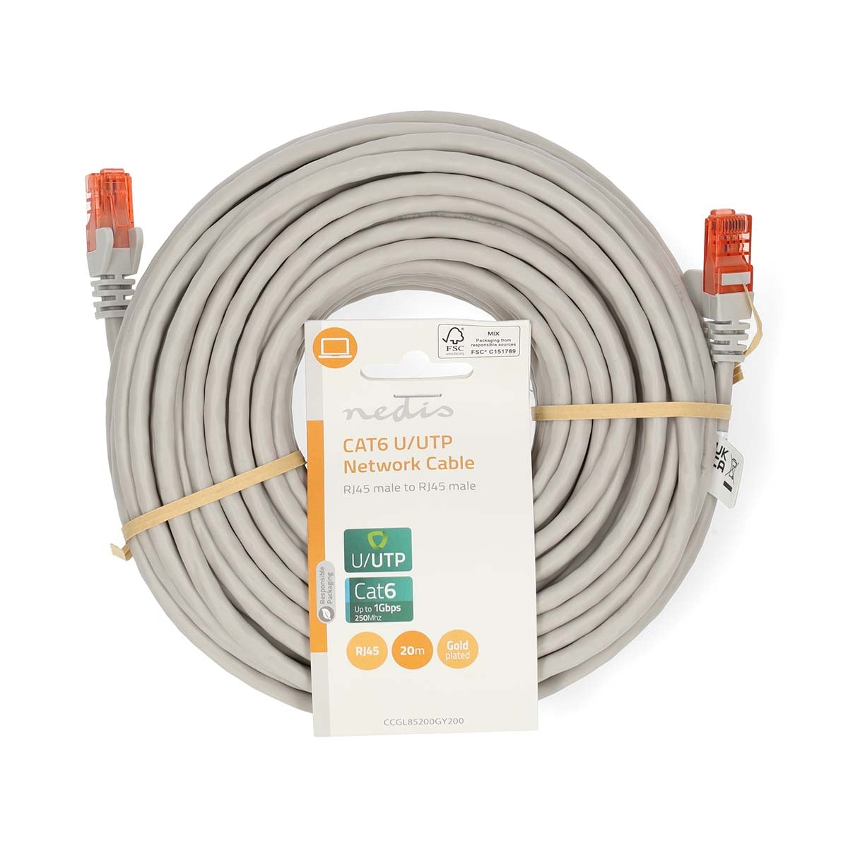 CAT6 Network Cable | RJ45 male | RJ45 male | U/UTP | 20.0 m | Round | PVC | Gray | Label