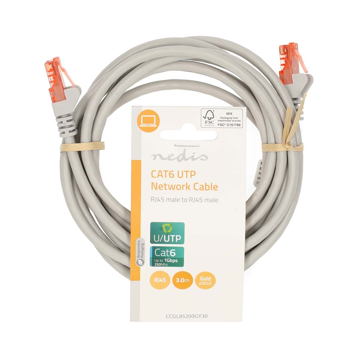CAT6 Network Cable | RJ45 male | RJ45 male | U/UTP | 3.00 m | Round | PVC | Gray | Label