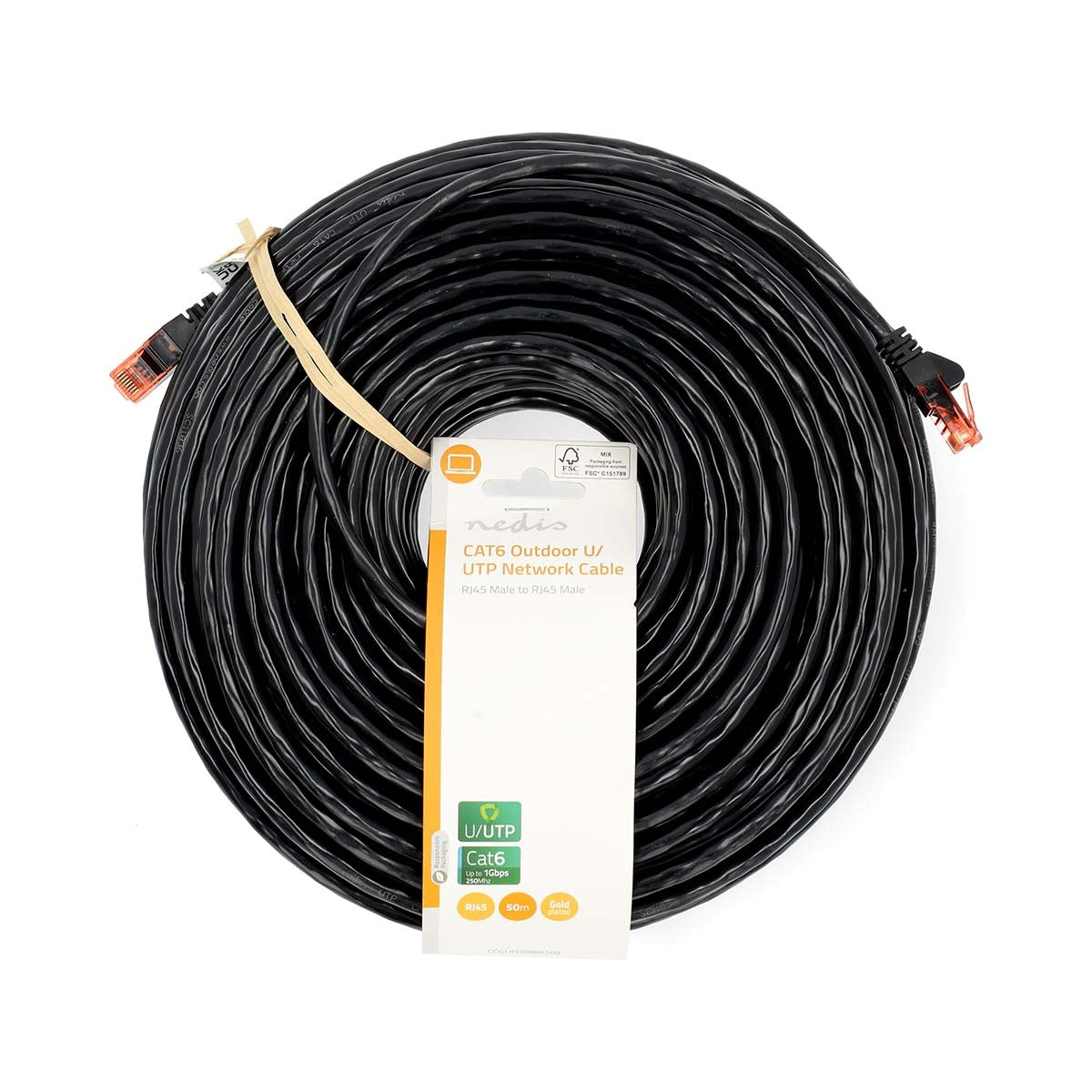 CAT6 Network Cable | RJ45 male | RJ45 male | U/UTP | 50.0 m | Outdoors | Round | PE | Black | Label