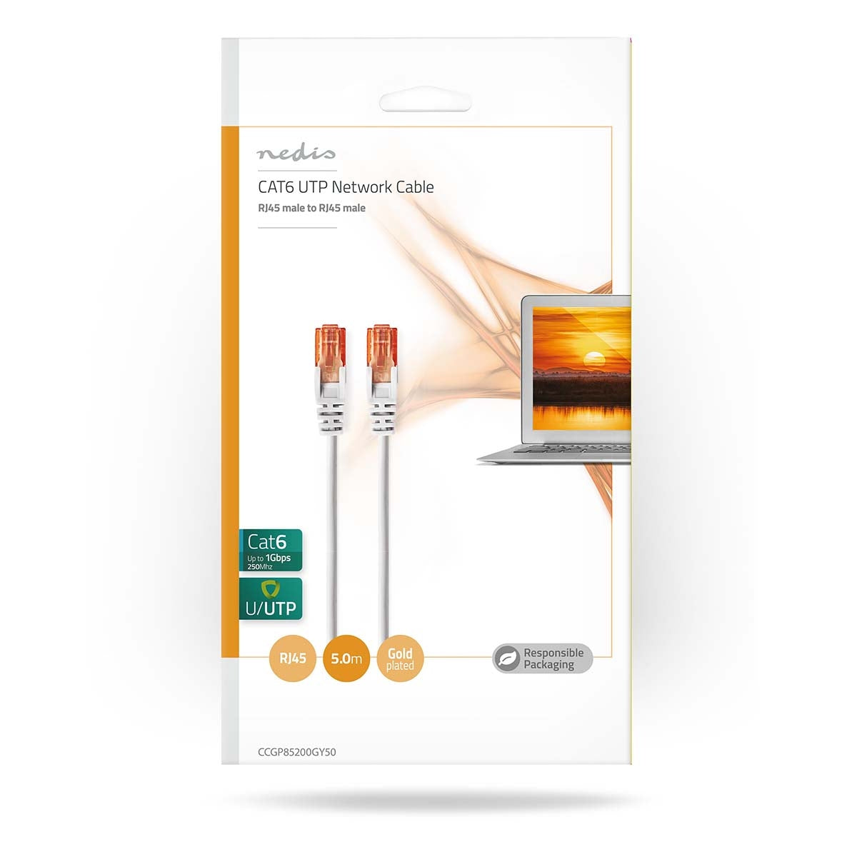 CAT6 Network Cable | RJ45 male | RJ45 male | U/UTP | 5.00 m | Round | PVC | Gray | Envelope