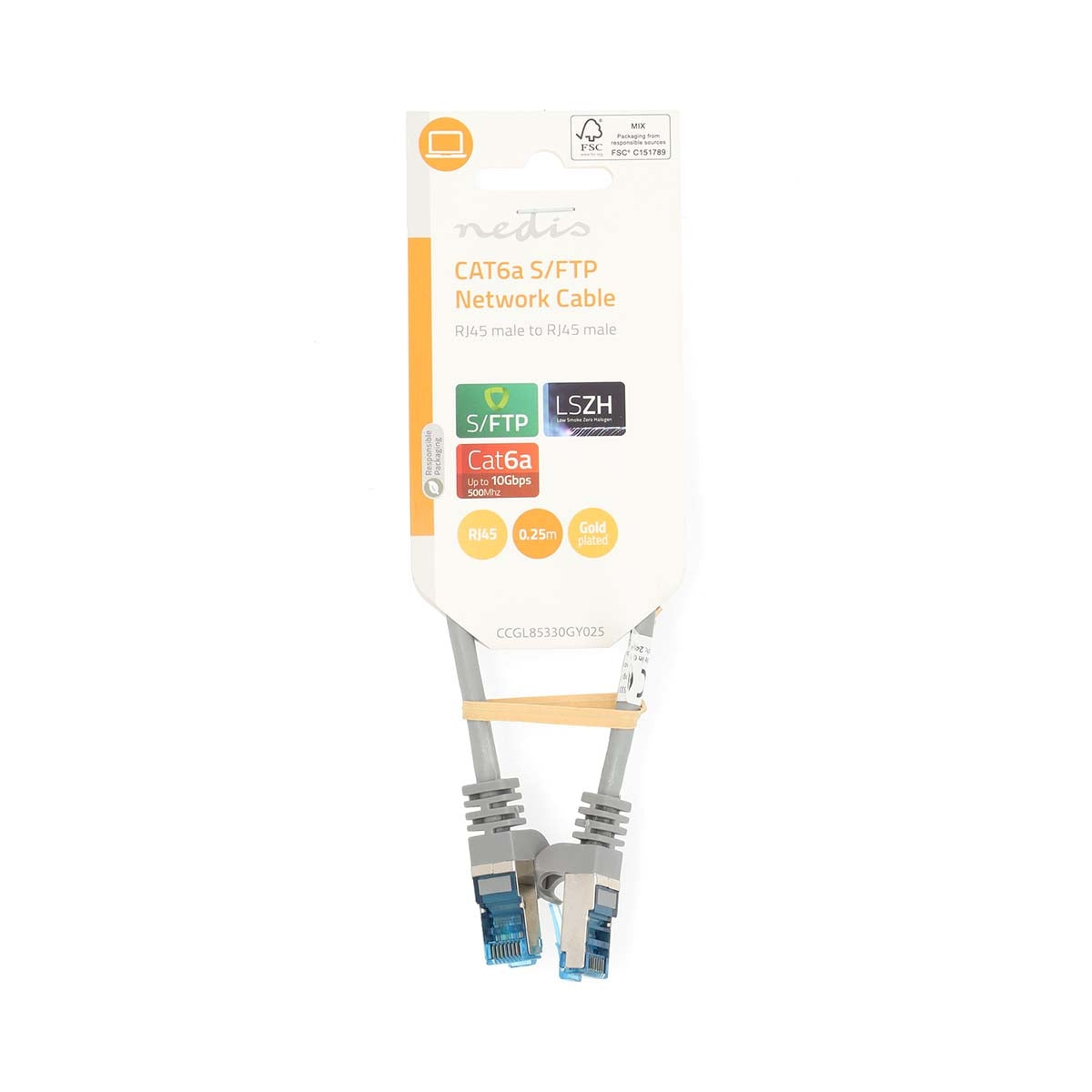 CAT6a Network Cable | S/FTP | RJ45 Male | RJ45 Male | 0.25 m | Snagless | Round | LSZH | Grey | Label
