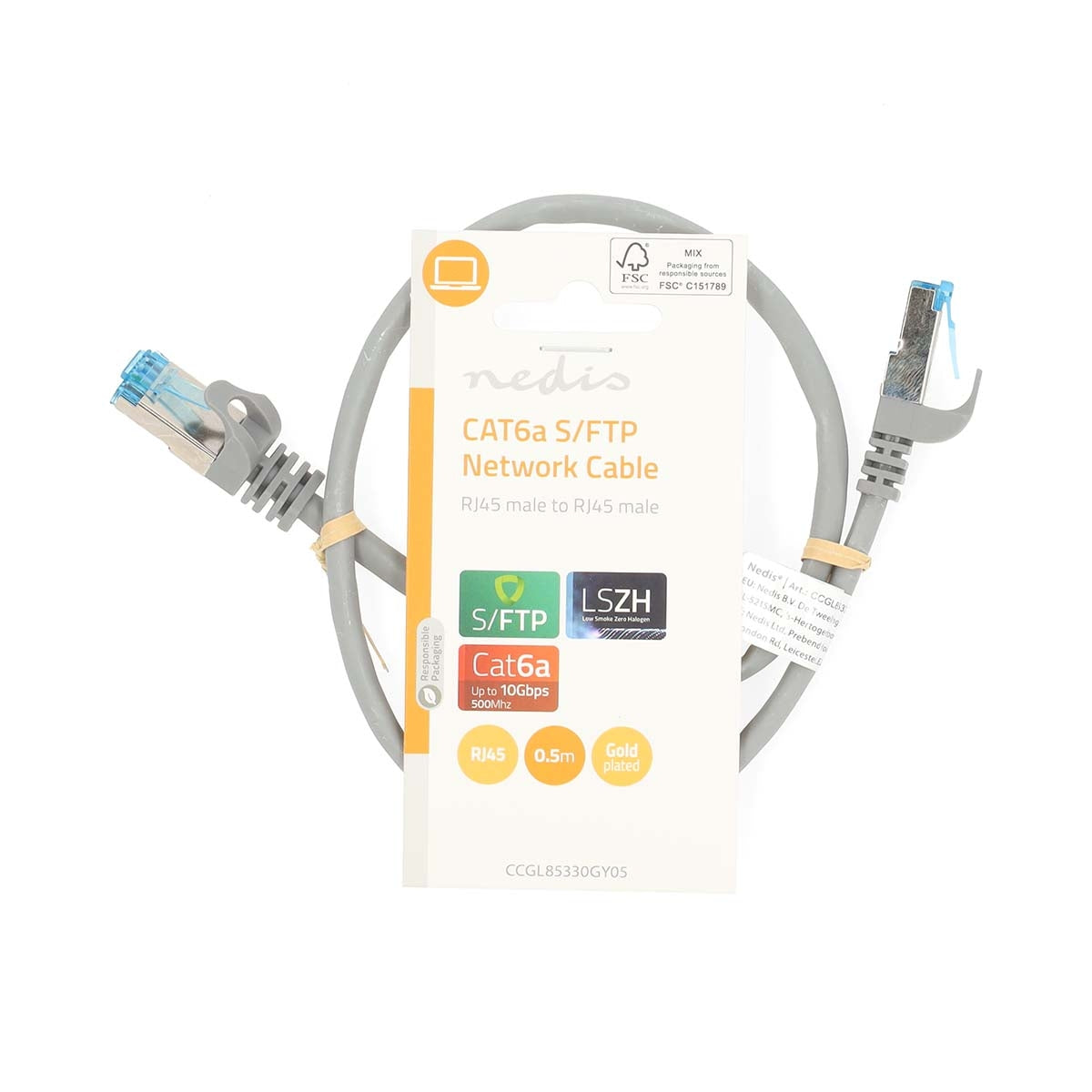 CAT6a Network Cable | S/FTP | RJ45 Male | RJ45 Male | 0.50 m | Snagless | Round | LSZH | Grey | Label