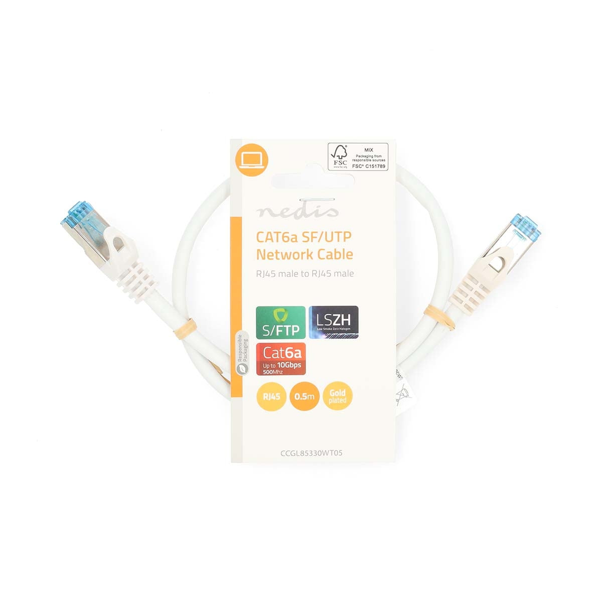 CAT6a Network Cable | S/FTP | RJ45 Male | RJ45 Male | 0.50 m | Snagless | Round | LSZH | White | Label