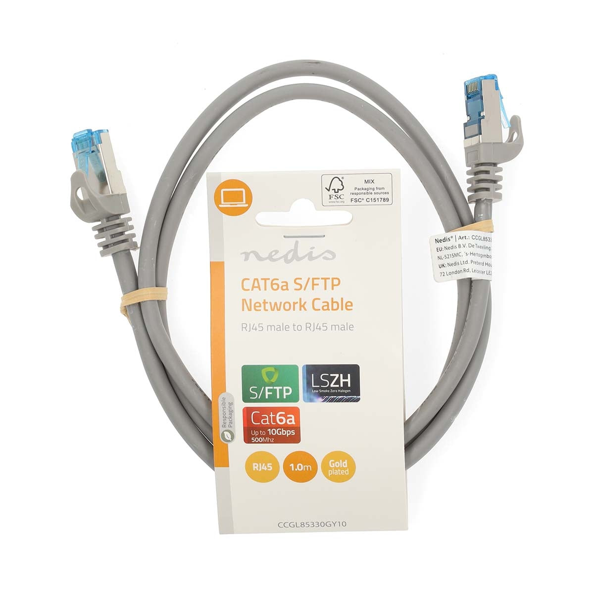 CAT6a Network Cable | S/FTP | RJ45 Male | RJ45 Male | 1.00 m | Snagless | Round | LSZH | Grey | Label