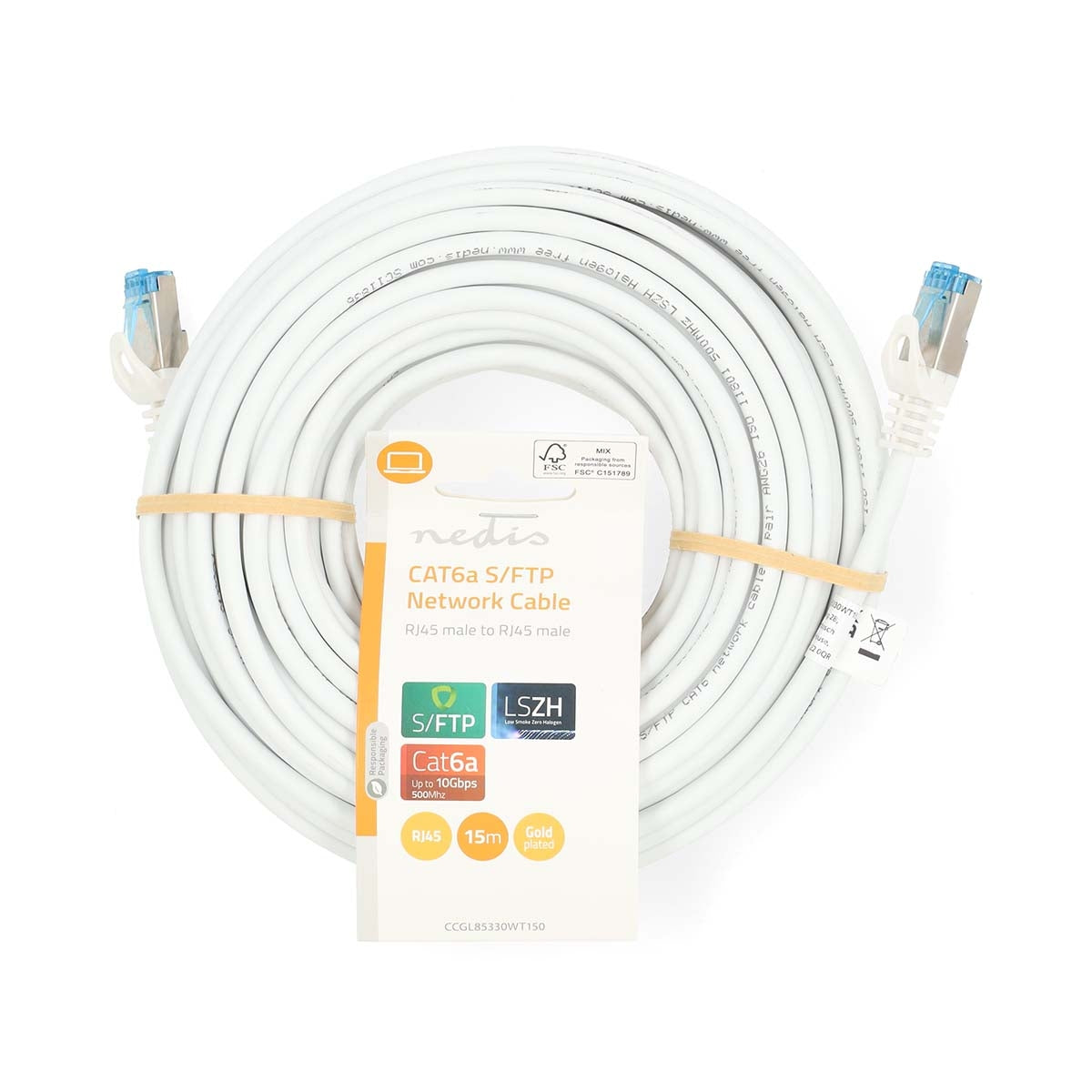 CAT6a Network Cable | S/FTP | RJ45 Male | RJ45 Male | 15.0 m | Snagless | Round | LSZH | Grey | Label