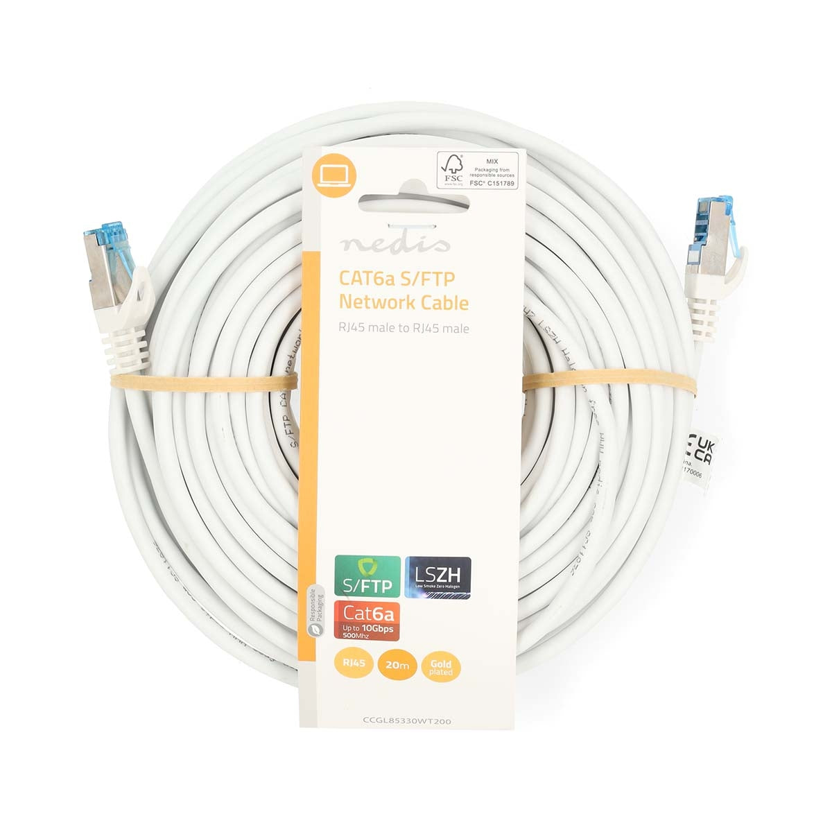 CAT6a Network Cable | S/FTP | RJ45 Male | RJ45 Male | 20.0 m | Snagless | Round | LSZH | Grey | Label