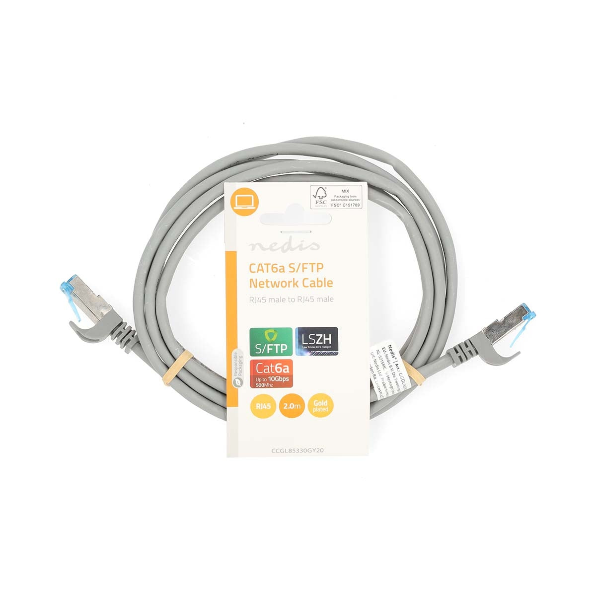 CAT6a Network Cable | S/FTP | RJ45 Male | RJ45 Male | 2.00 m | Snagless | Round | LSZH | Grey | Label