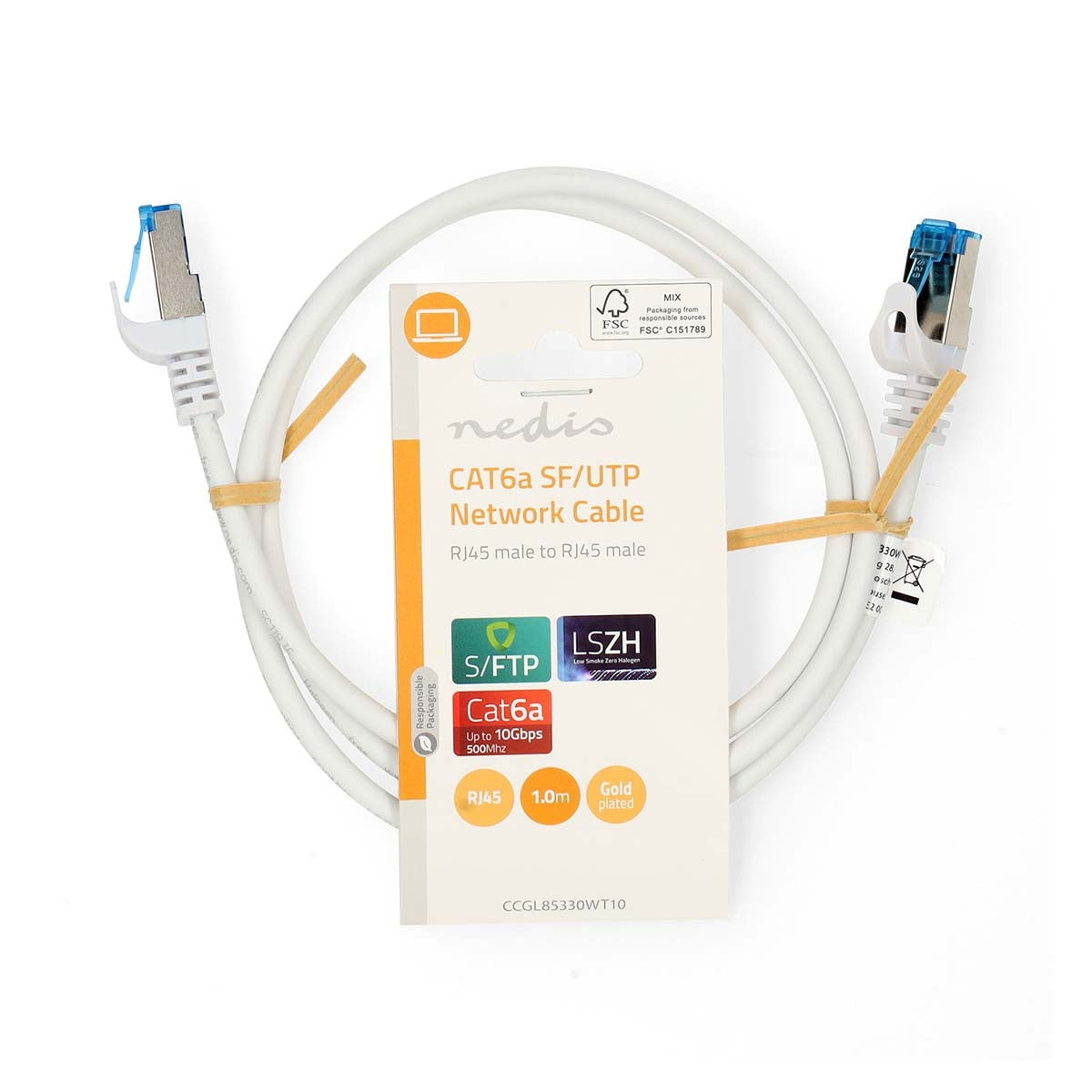 CAT6a network cable | S/FTP | RJ45 male | RJ45 male | 1.00 m | Snagless | Round | LSZH | White | Label