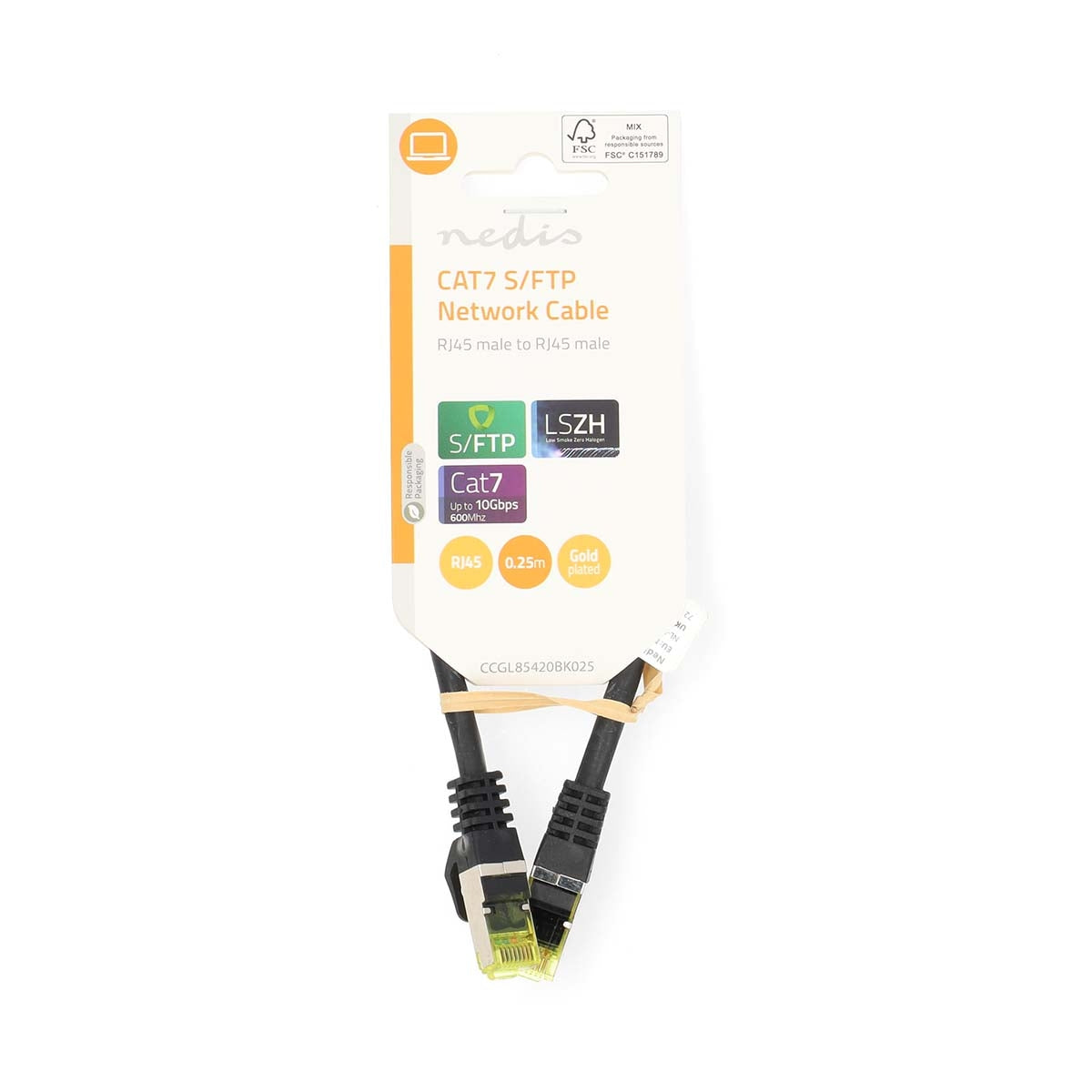CAT7 Network Cable | S/FTP | RJ45 Male | RJ45 Male | 0.25 m | Snagless | Round | LSZH | Black | Label