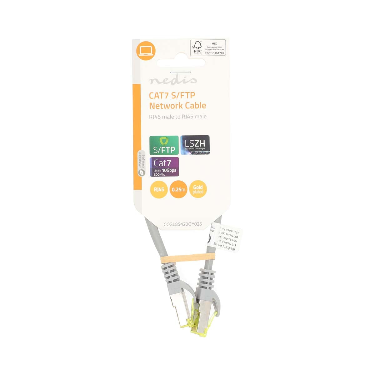 CAT7 Network Cable | S/FTP | RJ45 Male | RJ45 Male | 0.25 m | Snagless | Round | LSZH | Grey | Label