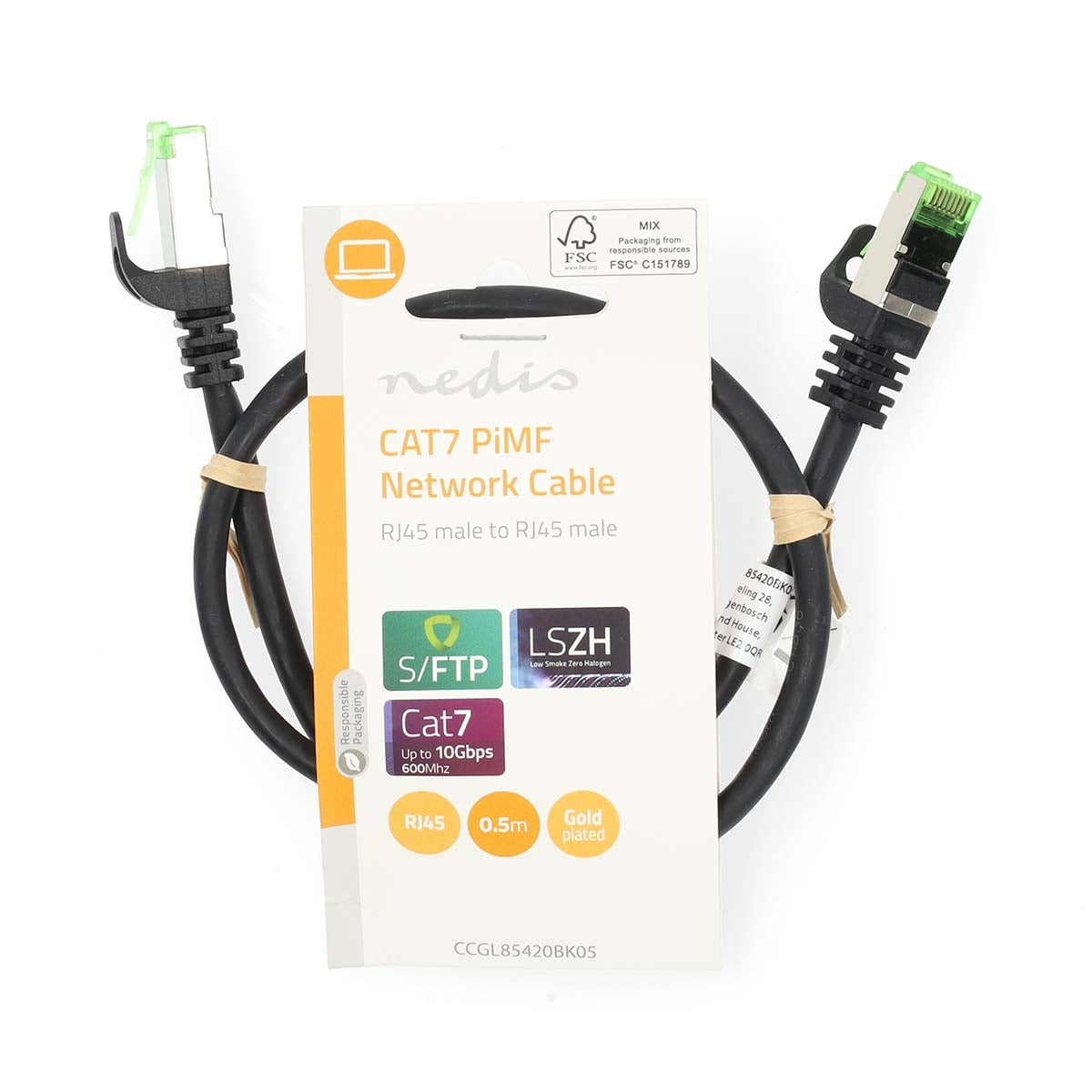 CAT7 Network Cable | S/FTP | RJ45 Male | RJ45 Male | 0.50 m | Snagless | Round | LSZH | Black | Label