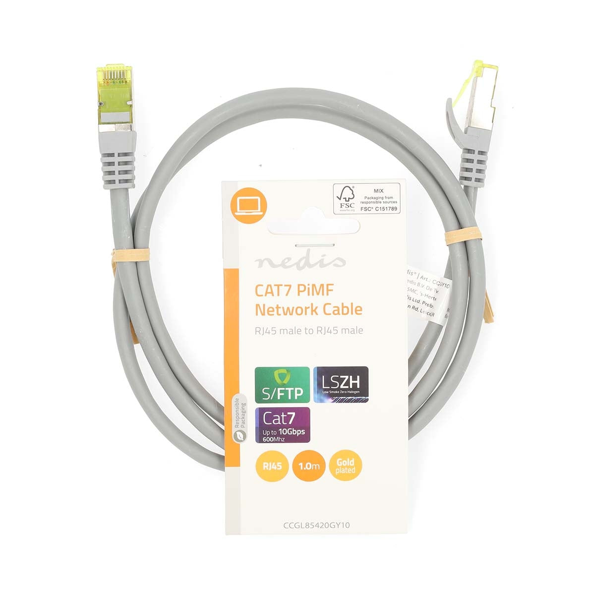 CAT7 Network Cable | S/FTP | RJ45 Male | RJ45 Male | 1.00 m | Snagless | Round | LSZH | Grey | Label