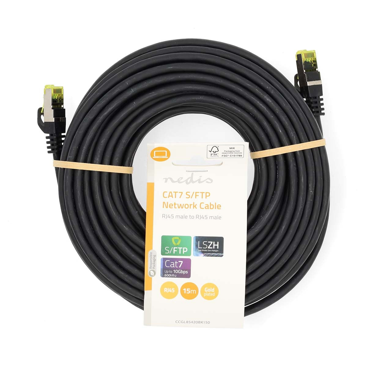 CAT7 Network Cable | S/FTP | RJ45 Male | RJ45 Male | 15.0 m | Snagless | Round | LSZH | Black | Label