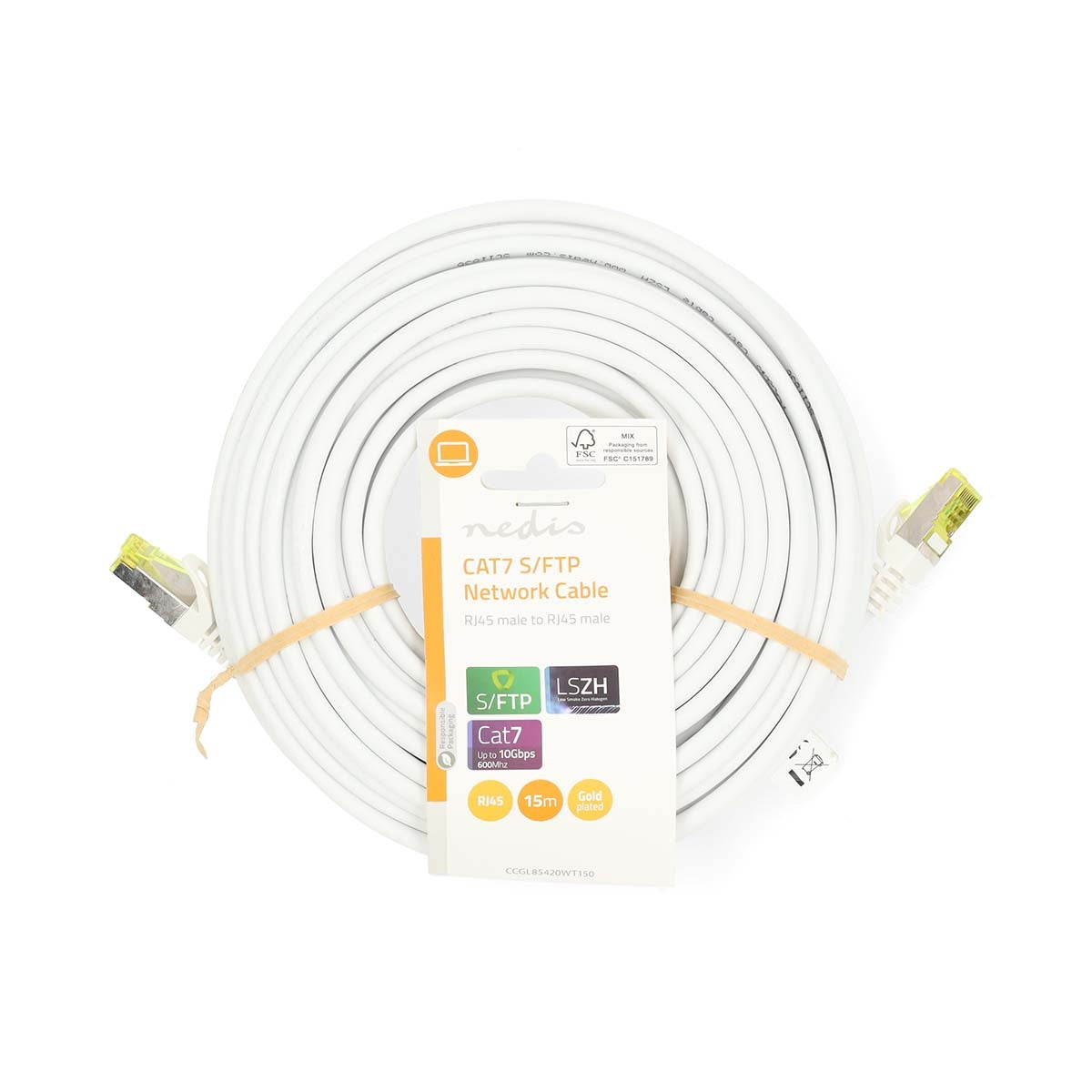 CAT7 Network Cable | S/FTP | RJ45 Male | RJ45 Male | 15.0 m | Snagless | Round | LSZH | White | Label