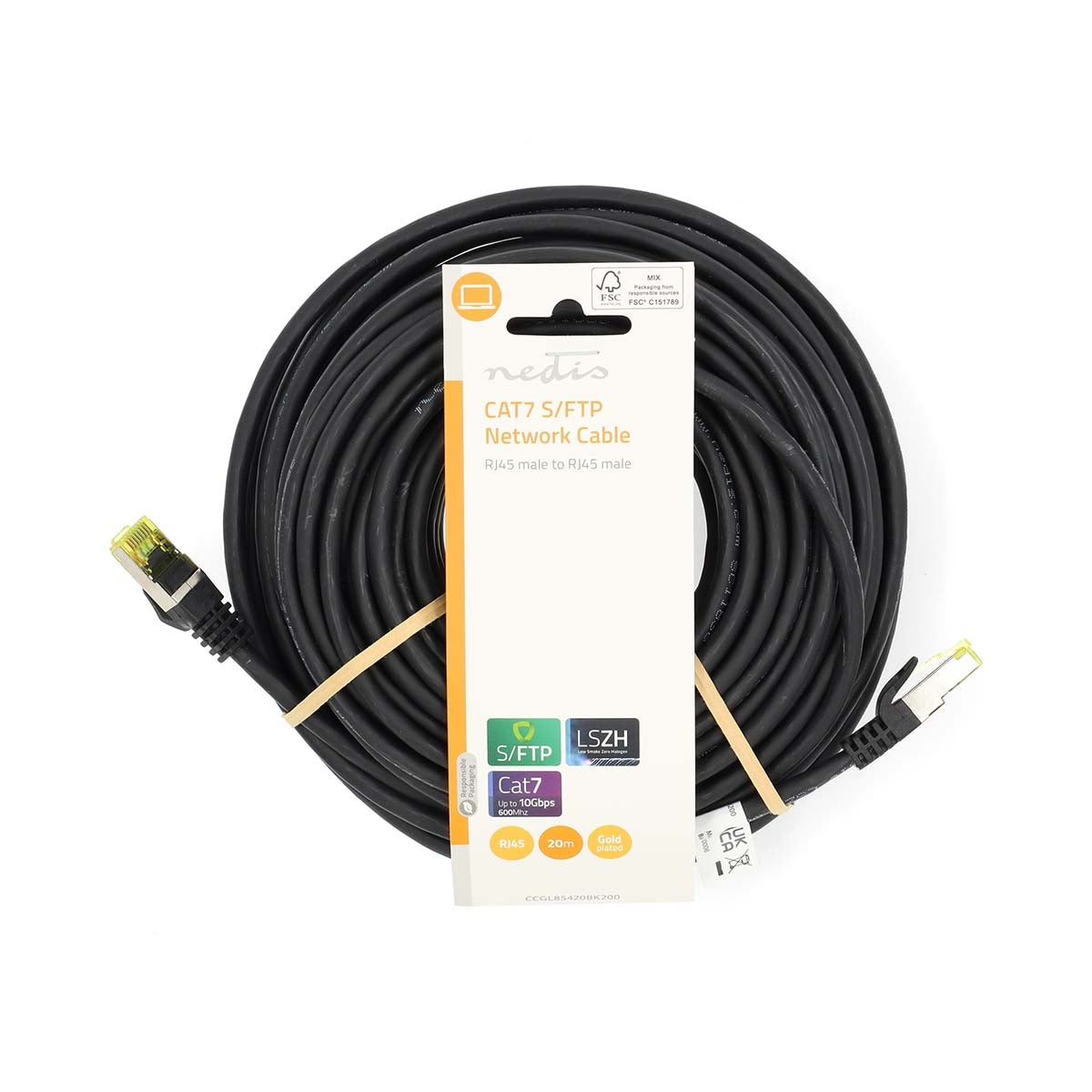 CAT7 Network Cable | S/FTP | RJ45 Male | RJ45 Male | 20.0 m | Snagless | Round | LSZH | Black | Label