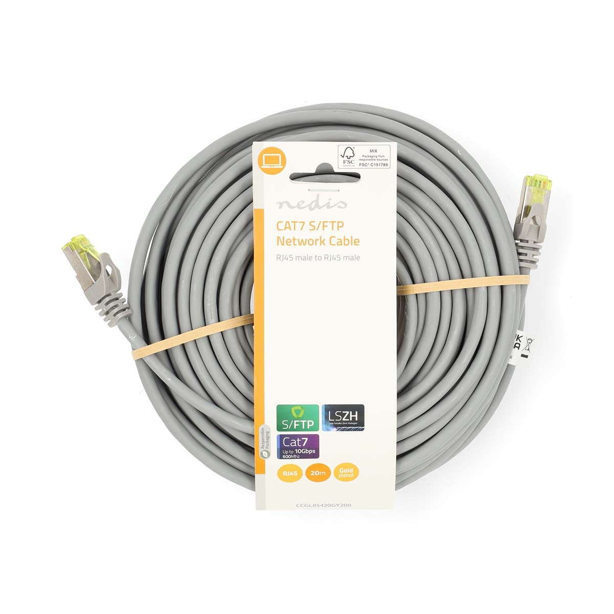 CAT7 Network Cable | S/FTP | RJ45 Male | RJ45 Male | 20.0 m | Snagless | Round | LSZH | Grey | Label