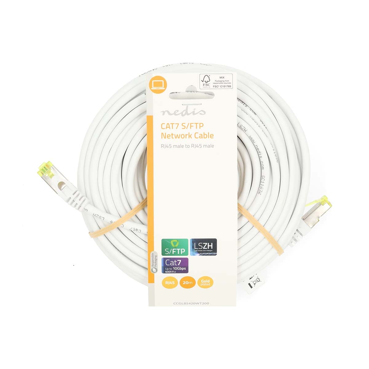 CAT7 Network Cable | S/FTP | RJ45 Male | RJ45 Male | 20.0 m | Snagless | Round | LSZH | White | Label