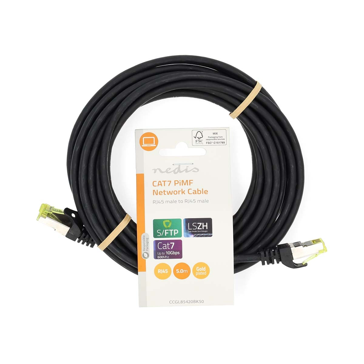 CAT7 Network Cable | S/FTP | RJ45 Male | RJ45 Male | 5.00 m | Snagless | Round | LSZH | Black | Label