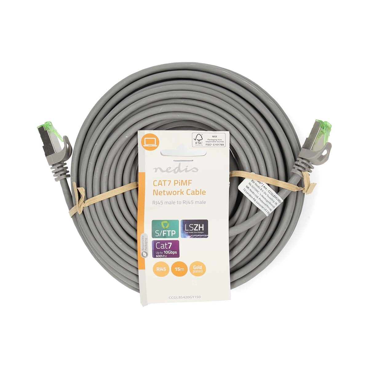CAT7 network cable | PiMF | RJ45 male | RJ45 male | 15.0 m | Snagless | Round | LSZH | Gray | Label
