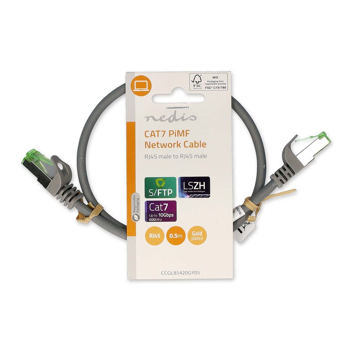 CAT7 network cable | S/FTP | RJ45 male | RJ45 male | 0.50 m | Snagless | Round | LSZH | Gray | Label
