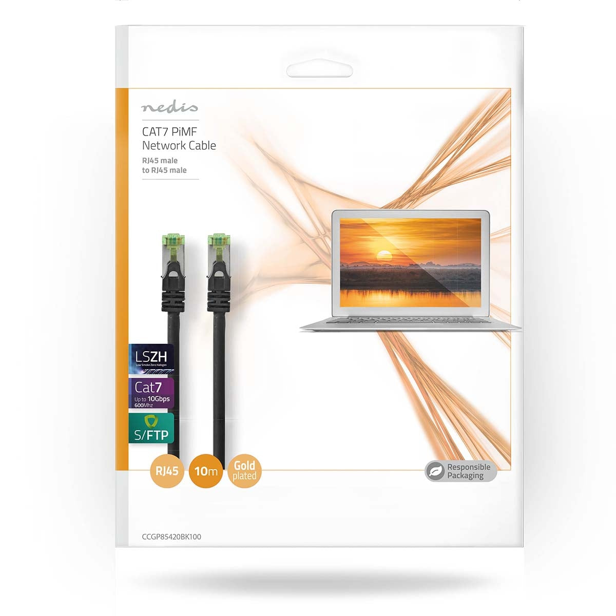 CAT7 network cable | S/FTP | RJ45 male | RJ45 male | 10.0 m | Snagless | Round | LSZH | Black | Envelope