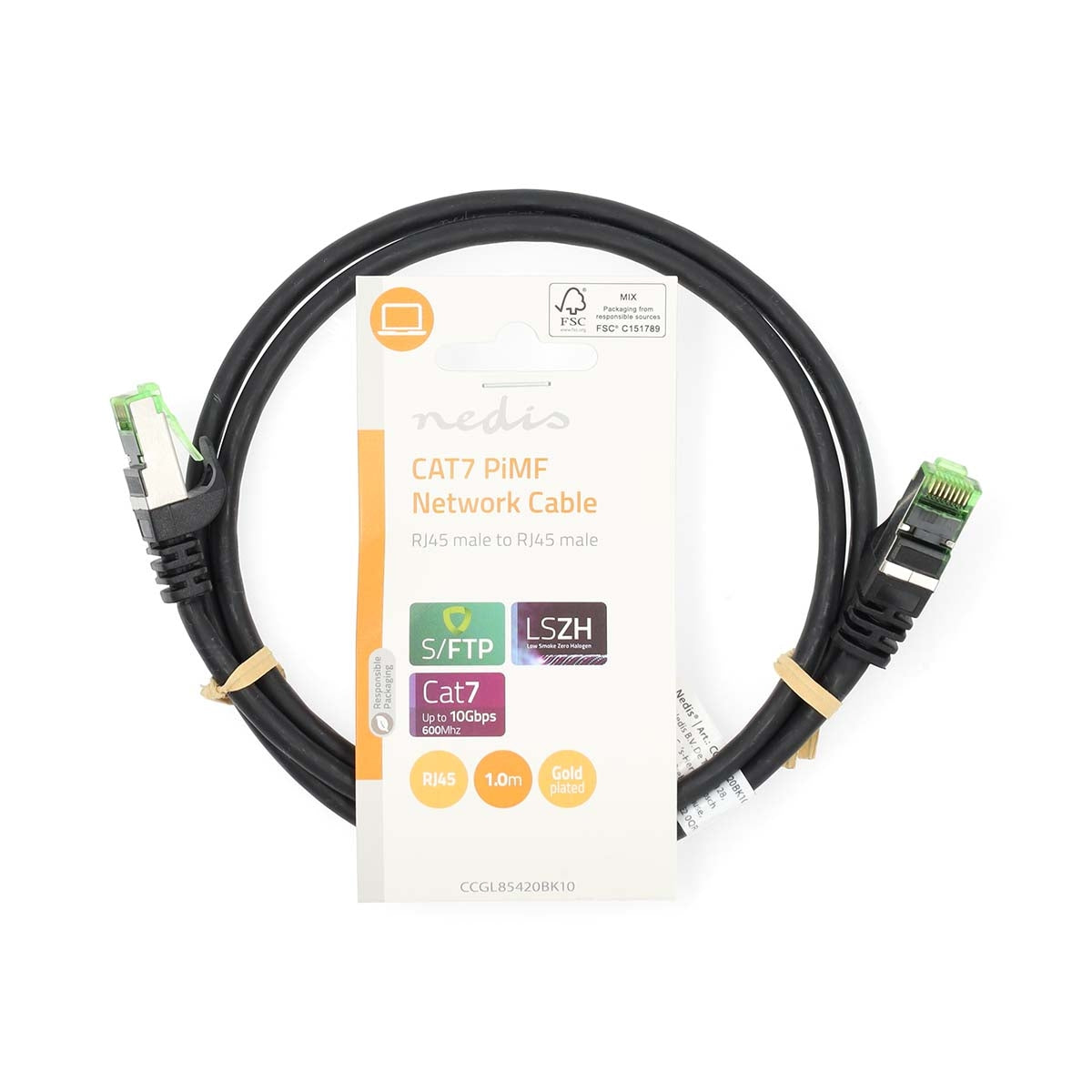 CAT7 network cable | S/FTP | RJ45 male | RJ45 male | 1.00 m | Snagless | Round | LSZH | Black | Label