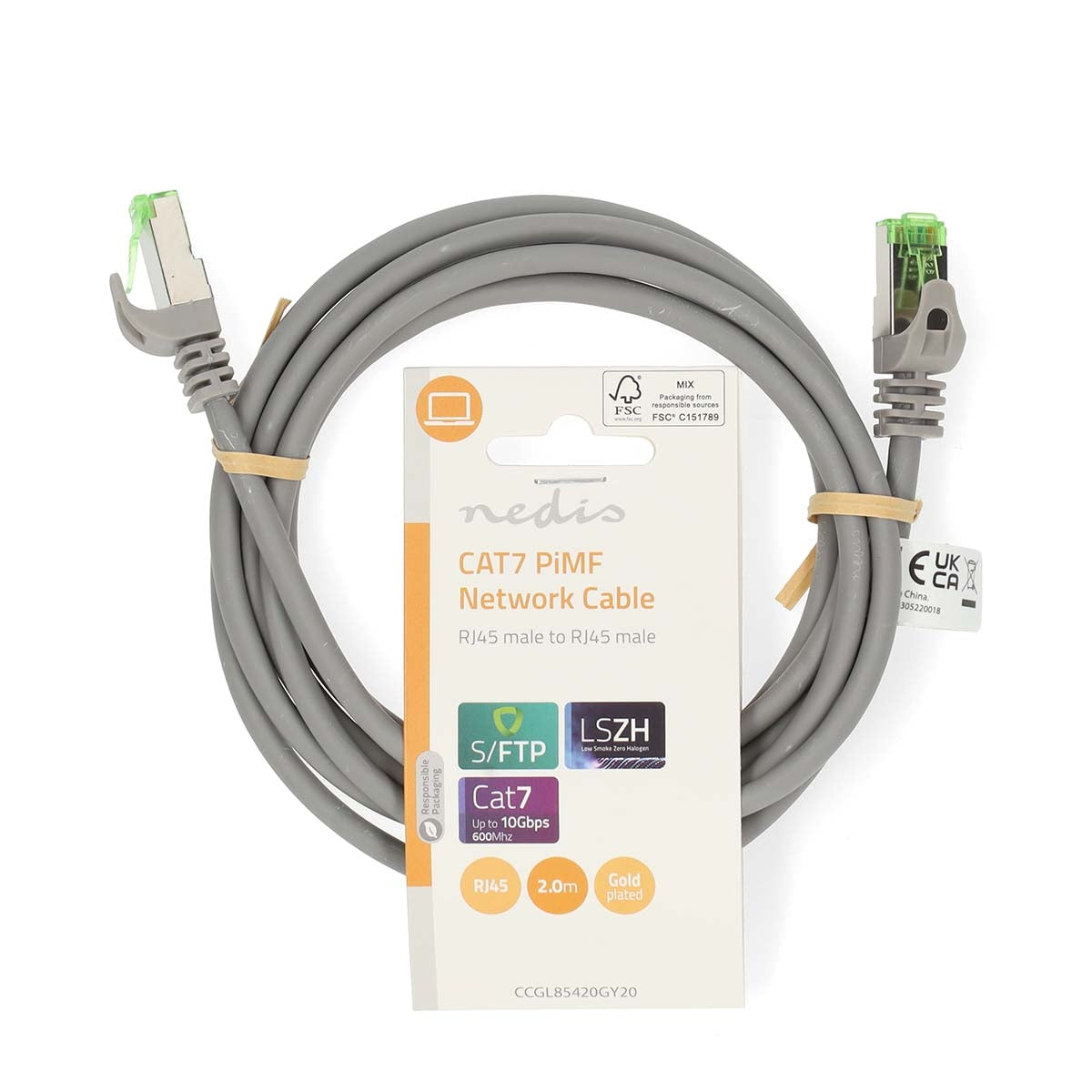 CAT7 network cable | S/FTP | RJ45 male | RJ45 male | 2.00 m | Snagless | Round | LSZH | Gray | Label