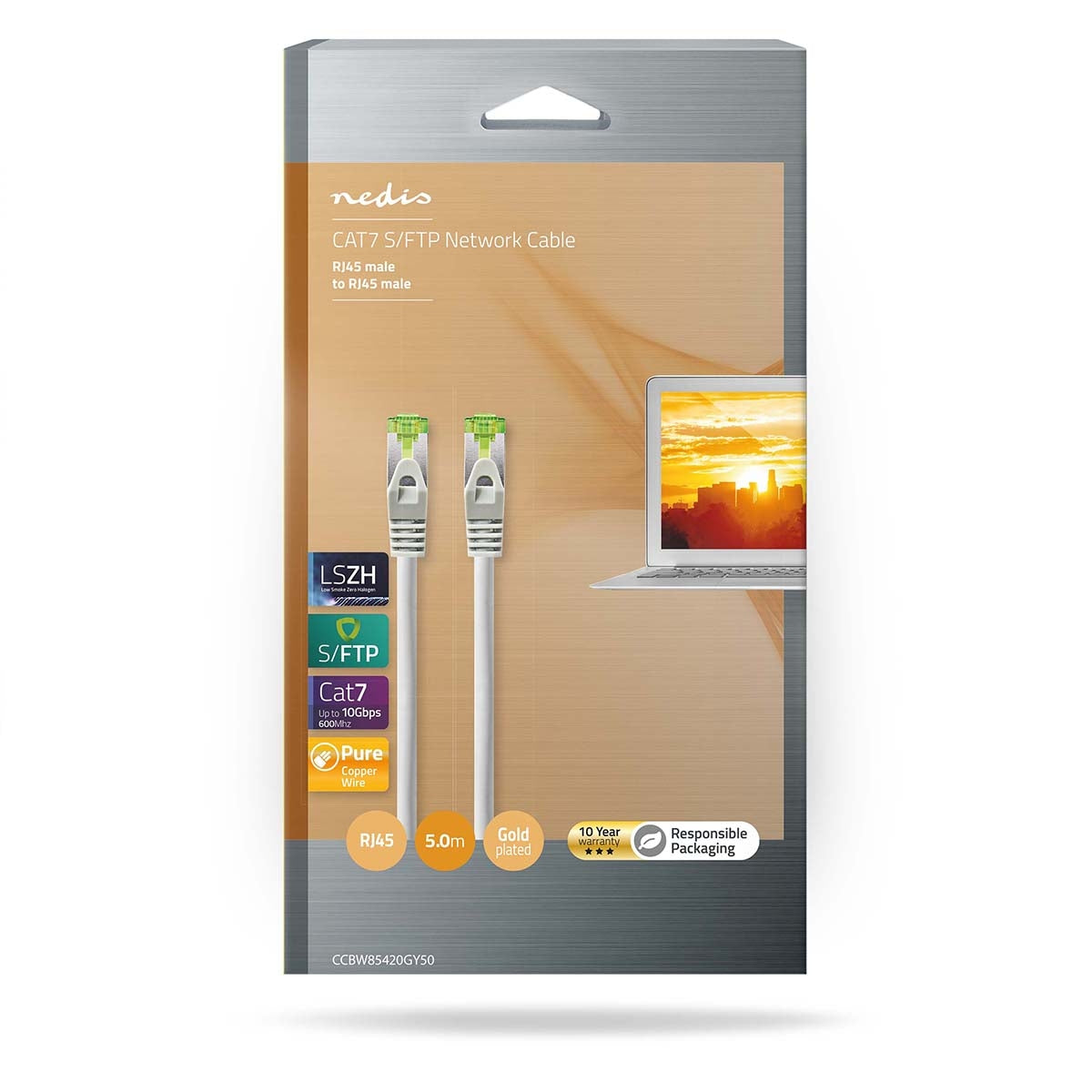 CAT7 network cable | S/FTP | RJ45 male | RJ45 male | 5.00 m | Snagless | Round | LSZH | Gray | Box