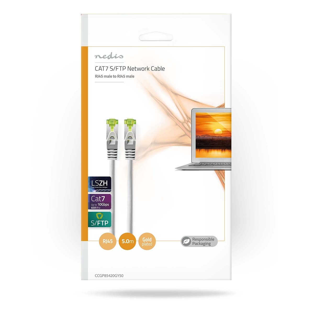 CAT7 network cable | S/FTP | RJ45 male | RJ45 male | 5.0 m | Snagless | Round | LSZH | Gray | Plastic bag