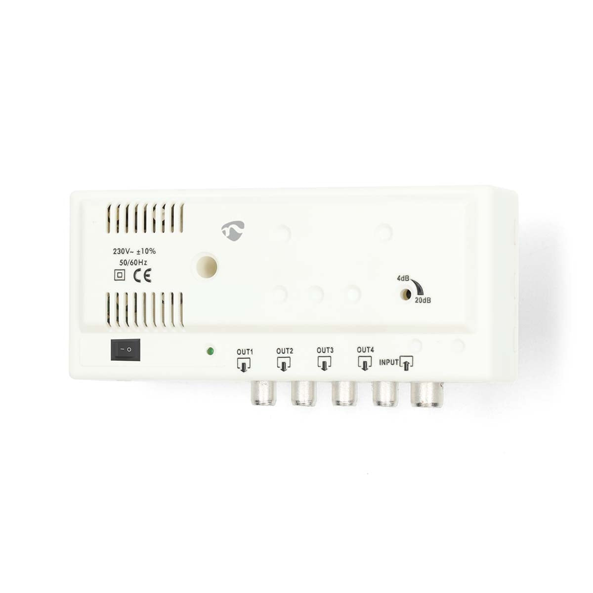 CATV Amplifier | Gain: 20 dB | 47 - 862 MHz | Number of outputs: 4 | Gain control | White