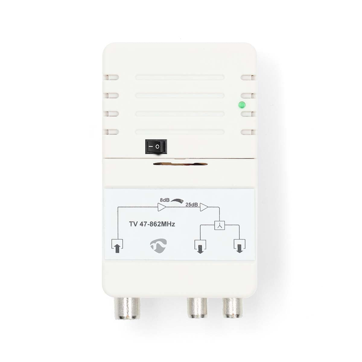 CATV Amplifier | Gain: 25 dB | 47 - 862 MHz | Number of outputs: 2 | Gain control | White
