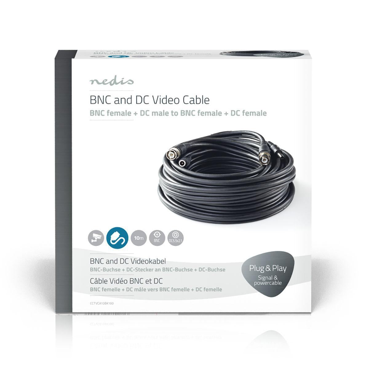 CCTV Camera Cable | BNC / DC | 10.0 m | Round | PVC | Black | Gift box