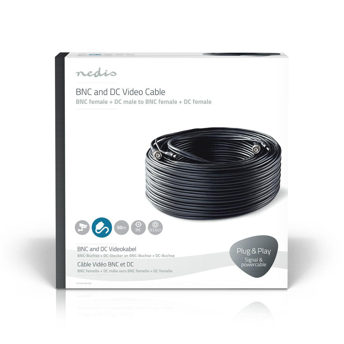 CCTV Camera Cable | BNC / DC | 50.0 m | Round | PVC | Black | Gift box