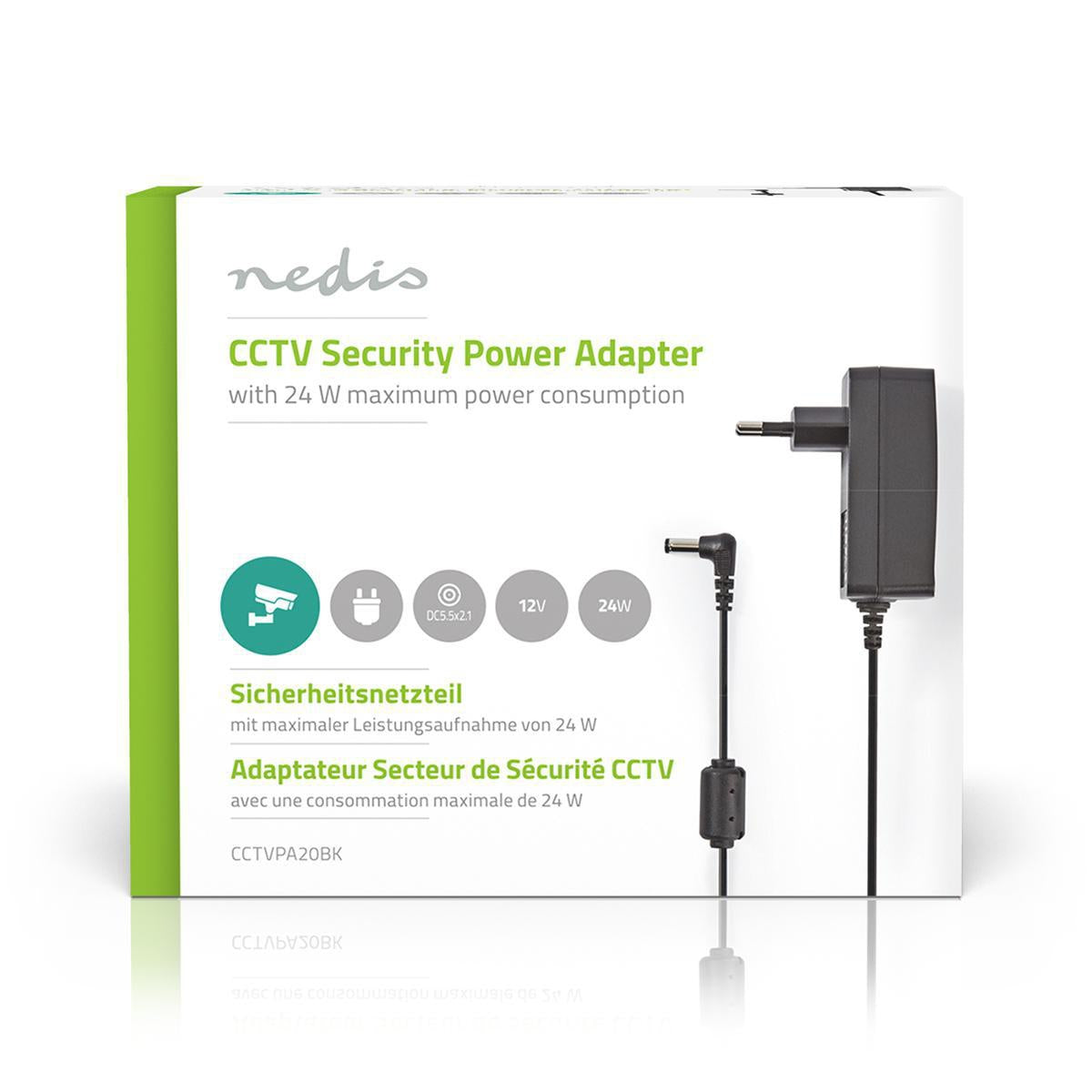 CCTV Power Adapter | 2.0 A| 12 V DC | 5.5 x 2.1 mm Male | Male | 1.50 m | Black