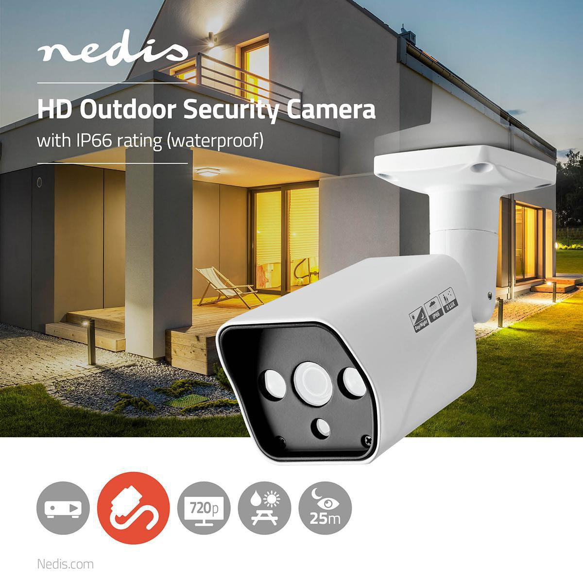 CCTV Security Camera | HD 720p | Night vision: 20 m | Mains Powered | 1/4" CMOS | Viewing angle: 63 ° | Lens: 3.6 mm | ABS | Black / White