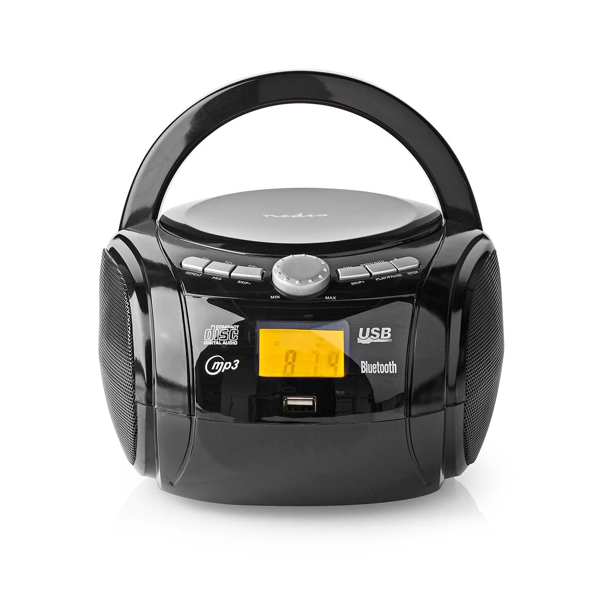 CD Player Boombox | Battery operated / Power adapter | Stereo | 9 W| Bluetooth® | FM | USB Playback | Carrying handle | Black