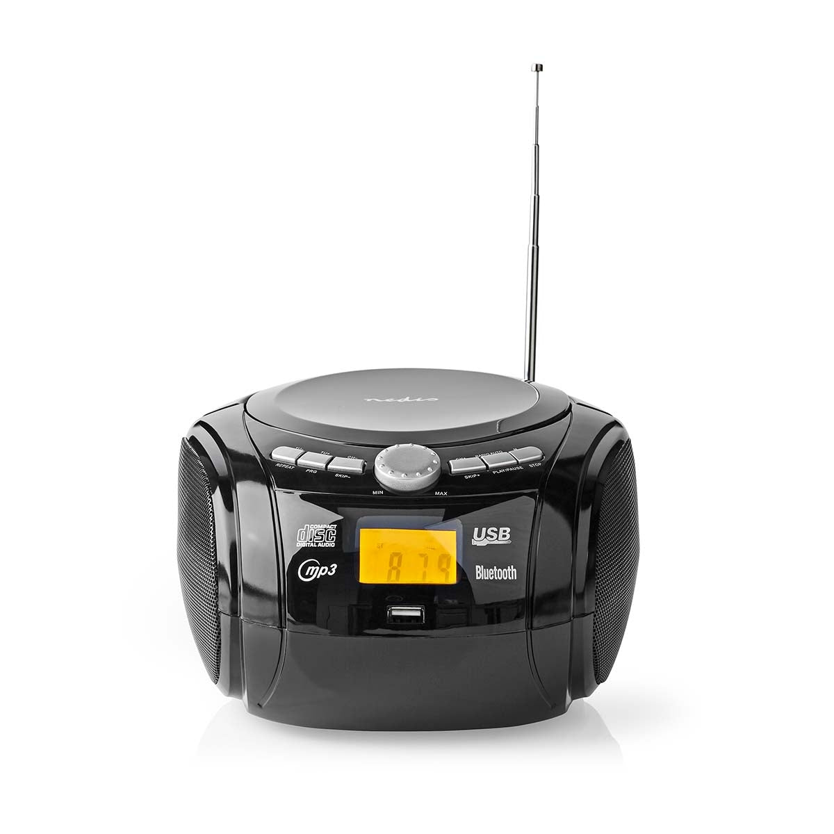 CD Player Boombox | Battery operated / Power adapter | Stereo | 9 W| Bluetooth® | FM | USB Playback | Carrying handle | Black